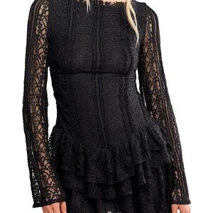 Free People Black Lace Long Sleeve Dress